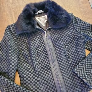 Vintage Marvin Richards Woven Leather Jacket with Rabbit Fur Size M